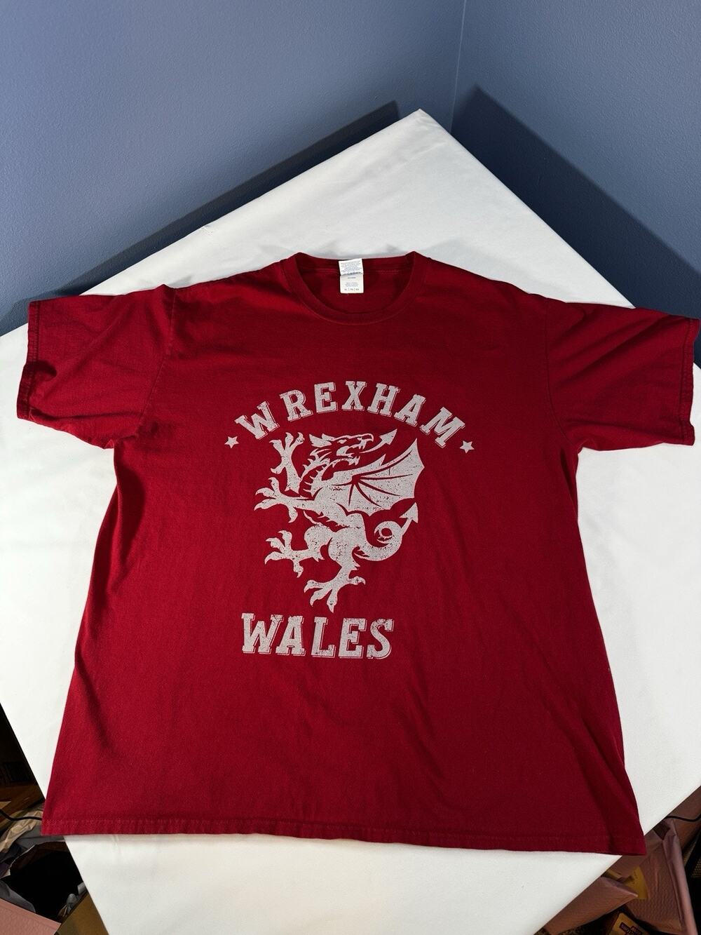 Wrexham Wales Welsh Dragon T Shirt Mens XL Red Distressed Graphic Tee Cymru